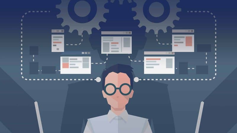 Hacker graphic of a male hacker planning an attack on an easy target.