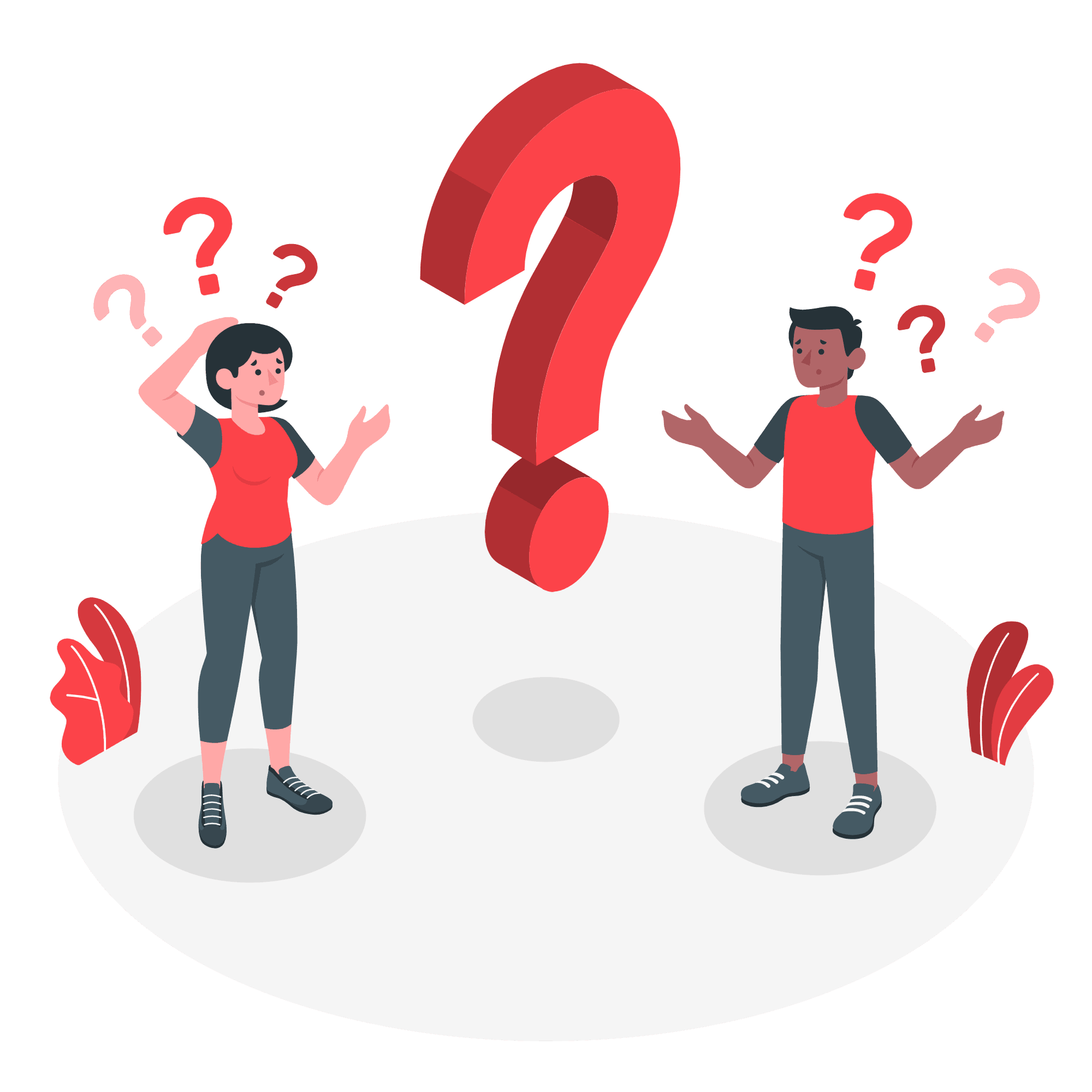 Cartoon of a man and woman with puzzled looks on thier face and question marks all around them.