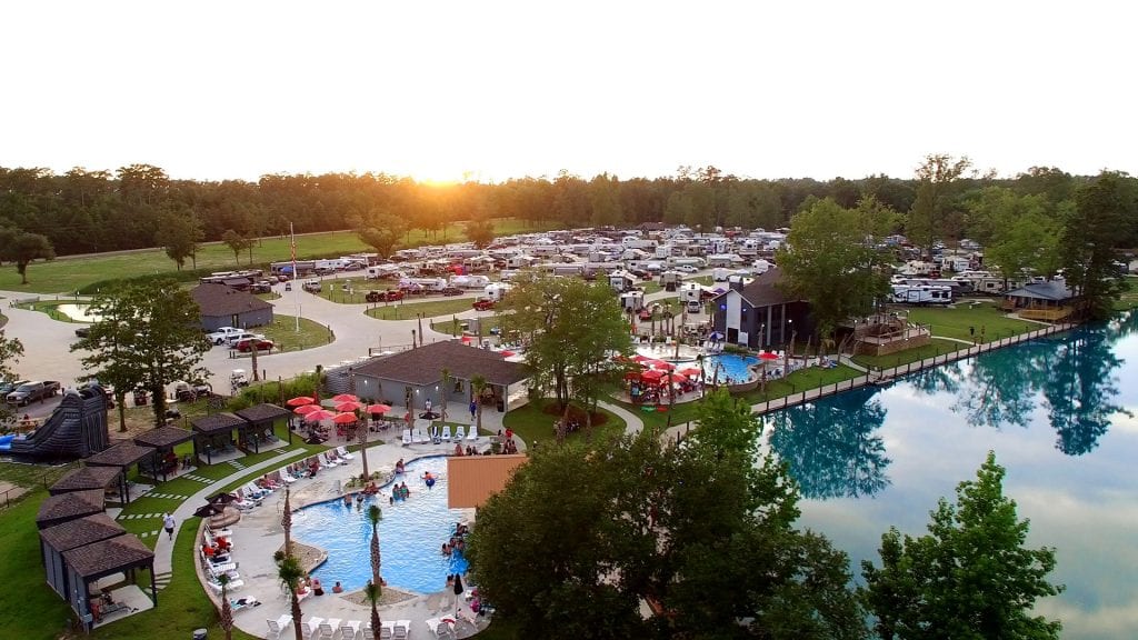 Beautiful aerial view of a resort listed in our RV Park Directory.