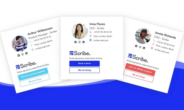 Three sample scribe emails signatures.