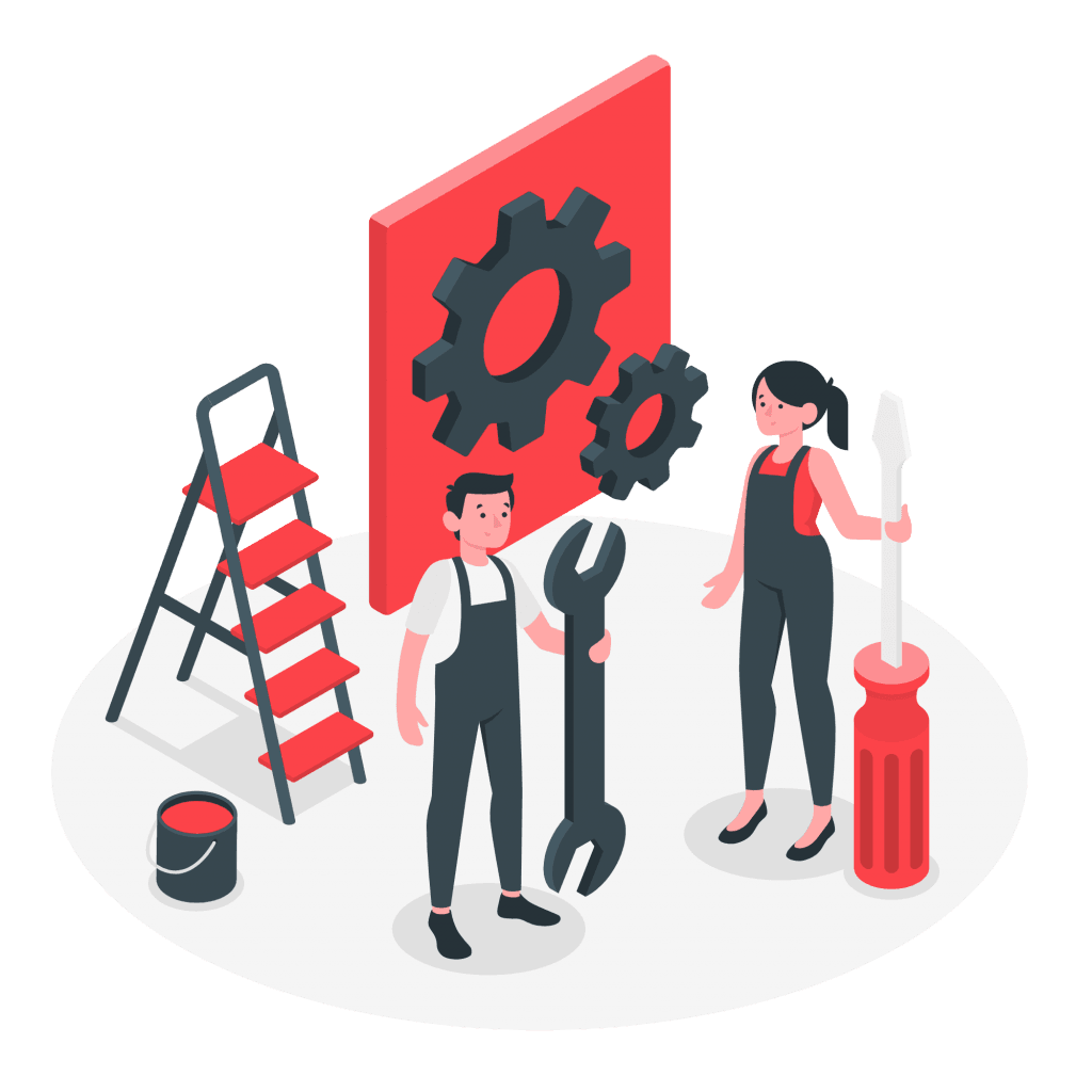 Man and woman with tools ready to implement website care plans