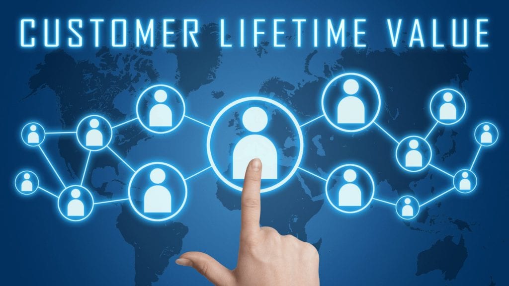 Customer Lifetime Value banner on a world map background.
