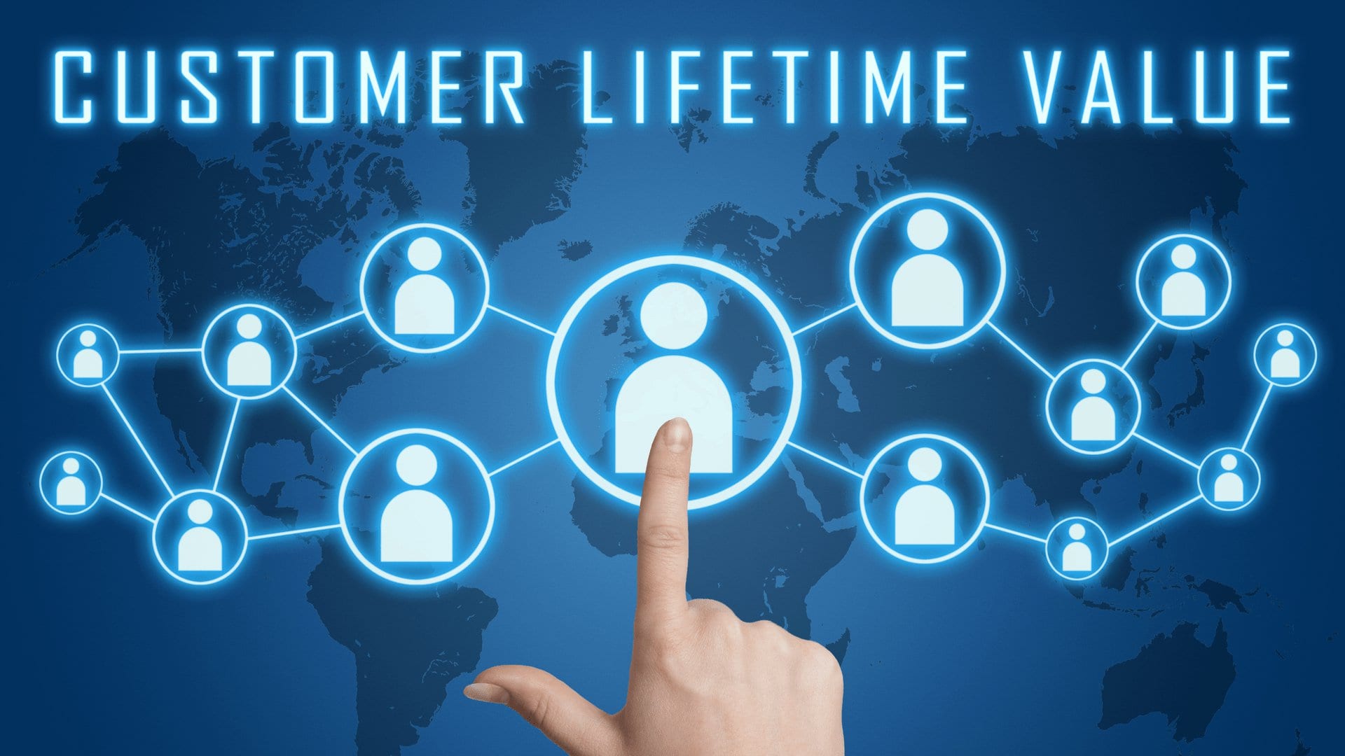 Customer Lifetime Value banner on a world map background.
