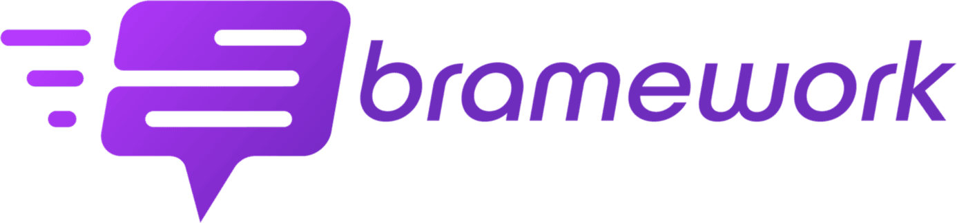 Bramework logo with purple letters and a transparent background.