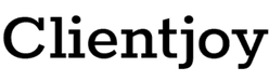 Clientjoy logo in black lettering.