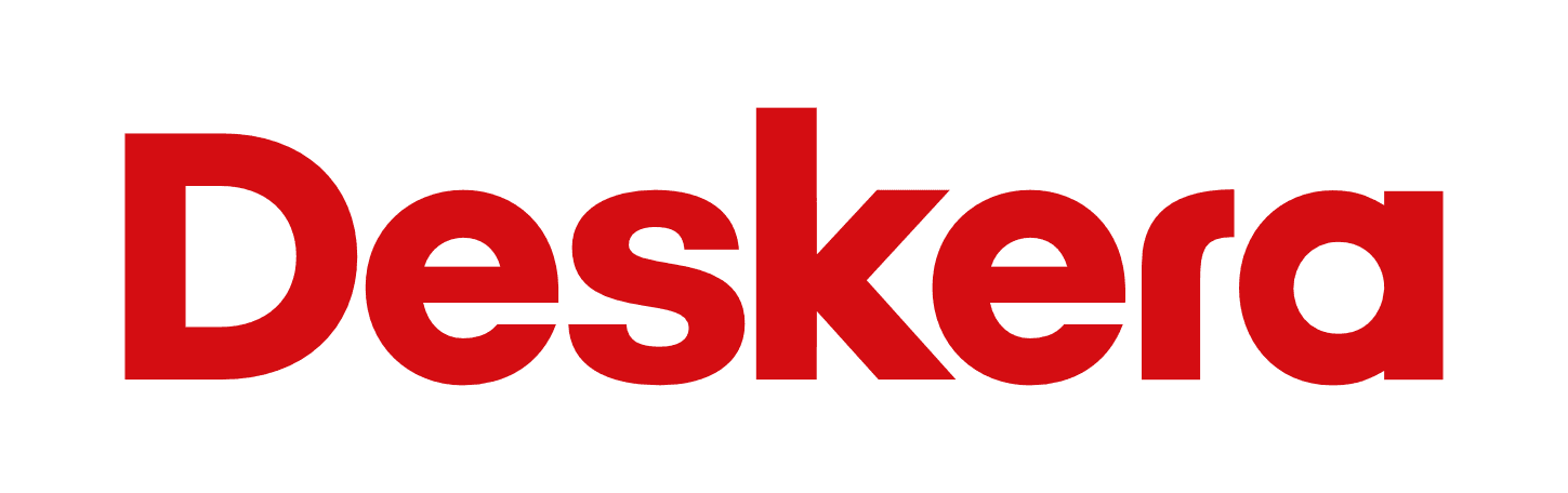 Deskera logo in red lettering.