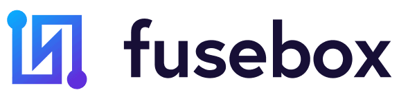 Fusebox logo with a blue electrical circuit element preceding the word fusebox in black.