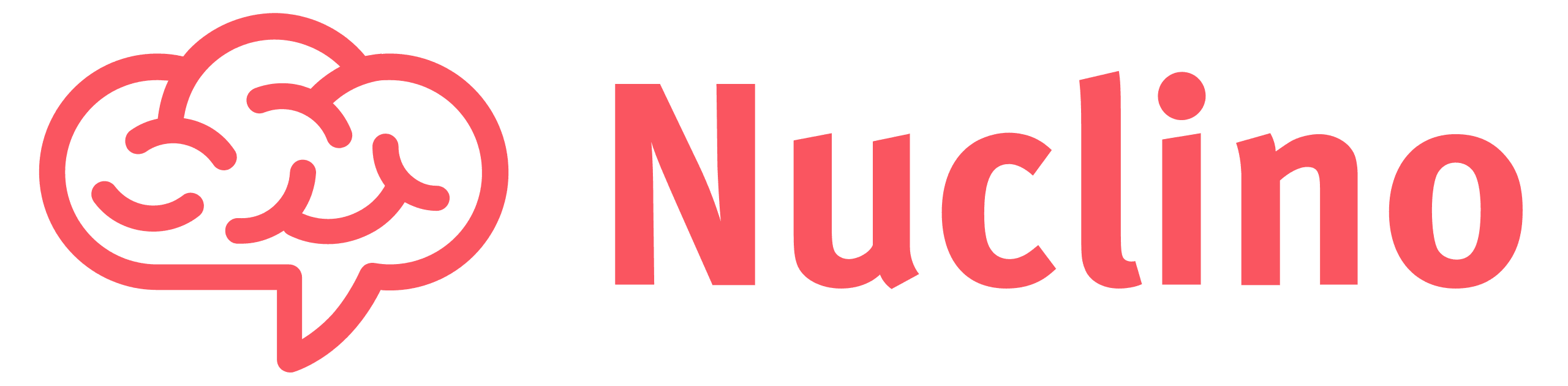 Nuclino logo, consist of a icon that looks like a brain and a chat bubble followed by the word nuclino all in pink.