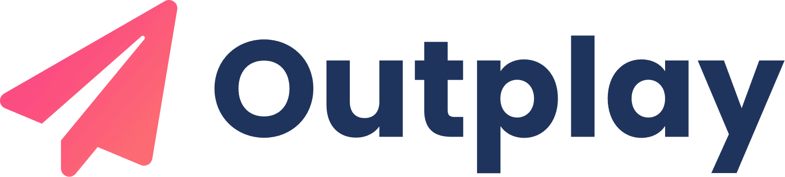 Outplay logo with a pink paper airplane preceeding the word Outplay in blue.