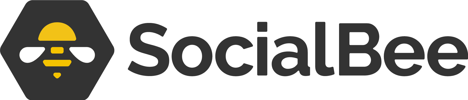 Social Bee logo with a bee on a black hex preceding the word Social Bee in black.
