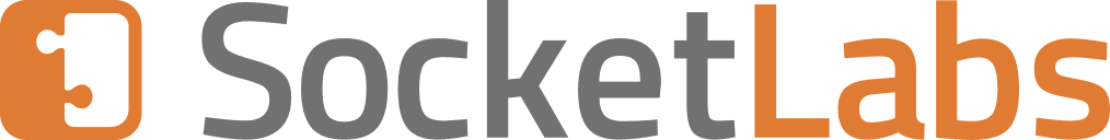 SocketLabs logo in grey and orangle lettering, with a puzzle piece in orange and white.