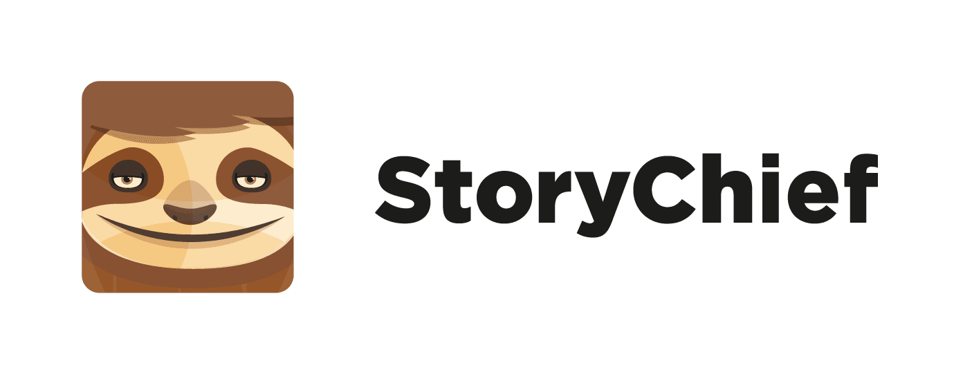 Smiling sloth icon preceding the word Story Chief in black lettering.