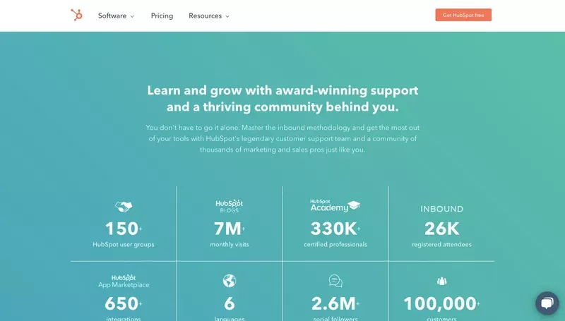 Hubspots social proof section of their homepage