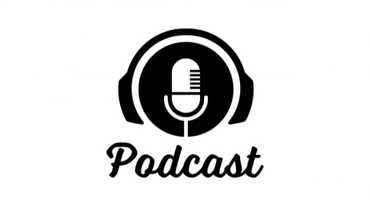 Attracting Customers: Microphone logo above the word podcast.