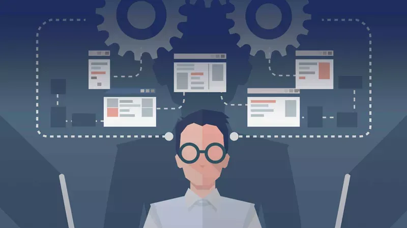 Hacker graphic of a male hacker planning an attack on an easy target.