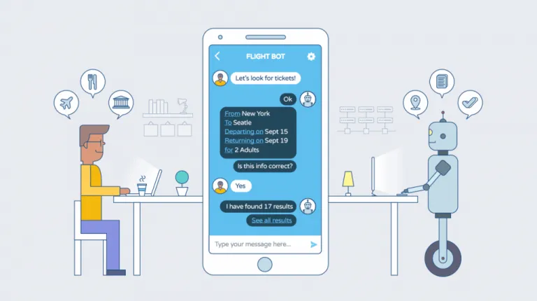 An image of a human and a chatbot conversing.