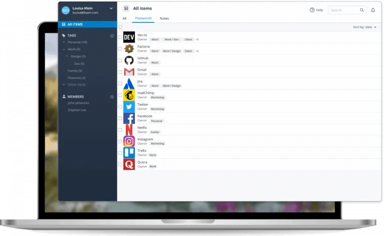 Passcamp user interface.