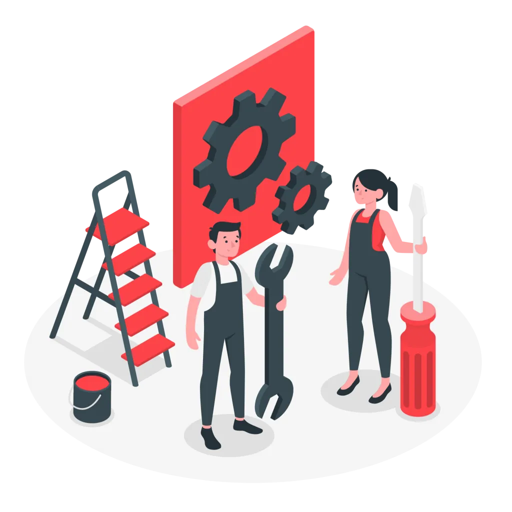 Man and woman with tools ready to implement website care plans