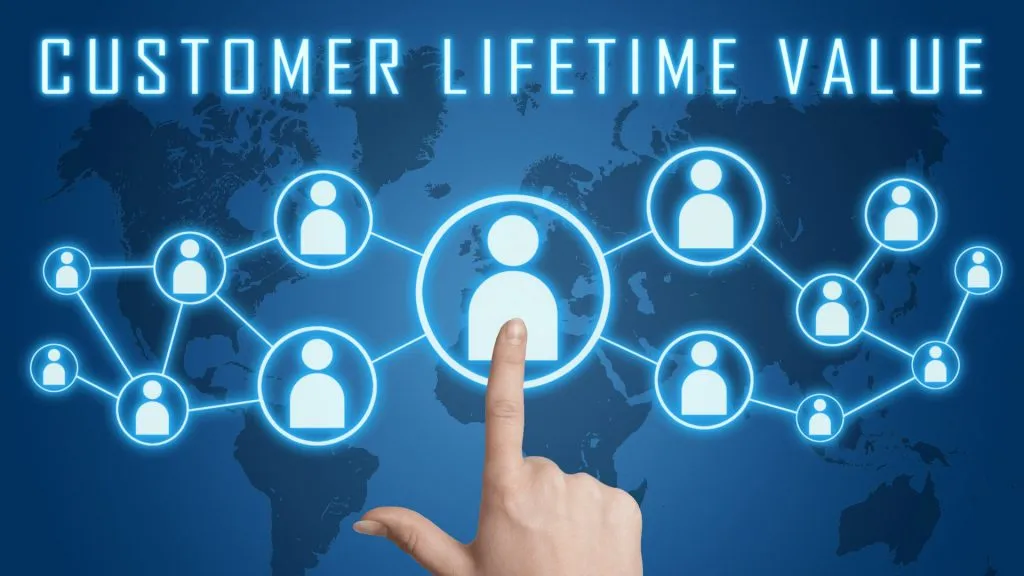 Customer Lifetime Value banner on a world map background.