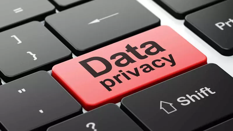 What should your privacy policy include? A large red button with the words' data privacy on it